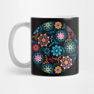 Suzani Inspired Pattern on Black Mug